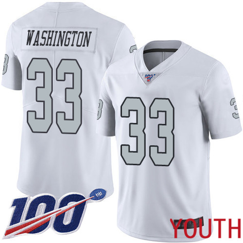 Oakland Raiders Limited White Youth DeAndre Washington Jersey NFL Football #33 100th Season Jersey->youth nfl jersey->Youth Jersey